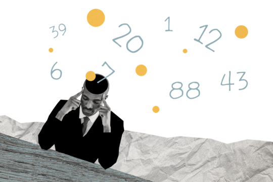 Composite photo collage of serious american guy count numbers work accountant economy statistics business isolated on painted background