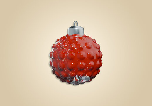 3D Red Textured Christmas Bauble Mockup