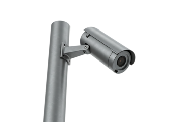 Security camera mounted on a pole isolated on transparent background