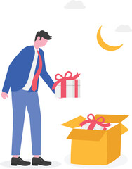 Happy ramadan mubarak greeting concept with tiny people.
