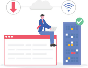 Flat cloud data storage, remote backup of files, data center and database concept.
