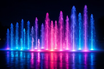 Neon fountain in the night