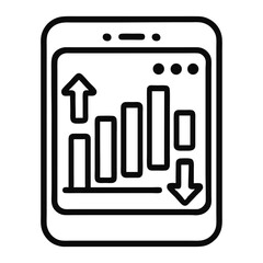 Obraz premium Virtual financial fintech banking concept with growing and declining bars graph on a mobile device screen