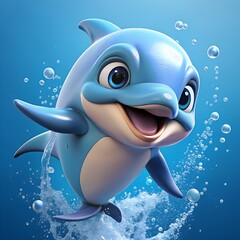 funny dolphin cartoon, dolphin with smiling face, dolphin design white background