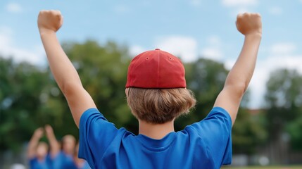 Young Player Celebrates Victory With Arms Raised