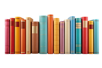 A row of assorted colorful books with spines visible against a black background