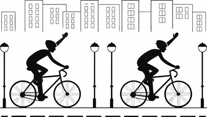 Urban cyclists enjoying a bike ride through the city street, a healthy lifestyle in cityscape