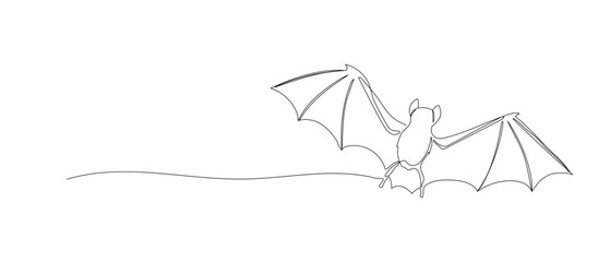 Bat one continuous line illustration. Hand drawn vector sketch isolated on white background. Halloween design
