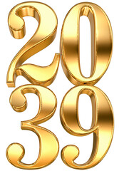 Luxurious 3D Golden Numbers '2039' with Reflective Shine, Symbolizing Future, Prosperity, and Important Milestones