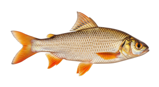 Isolated Ide fish, freshwater fish species native to Europe and Western Asia, common rudd