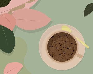 coffee cup with pink leafs