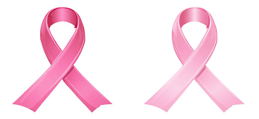 Two rendered, pink ribbons with varying shades, symbols on a stark black background. The bows are detailed
