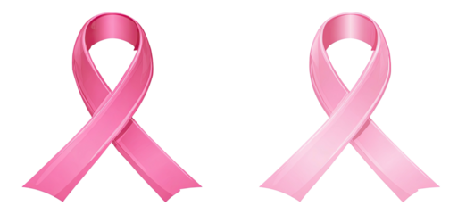 Two rendered, pink ribbons with varying shades, symbols on a stark black background. The bows are detailed