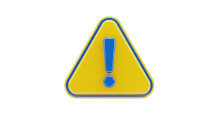 Isolated yellow caution sign with blue exclamation point signifies danger, warning, risk, or hazard