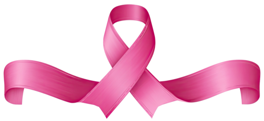 An elegant, digitally rendered illustration of a pink ribbon on a solid black background, with soft gradients