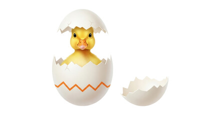 Isolated chick breaking out of egg, new life begins, symbol of spring, yellow Easter bird
