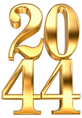 Glistening Golden 3D Number 2044. Future Success and Prosperity Symbolized in a Luxurious, Elegant Design.