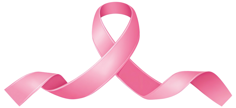 A stylized pink ribbon with a flowing design, loops forming a symbol with an overall rounded appearance