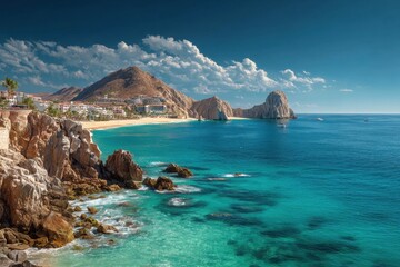 View across Bay to Cape of Sea of Cortez in Los Cabos, Cabo San Lucas, Mexico