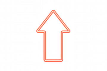 Glowing red neon up arrow icon indicating direction, progress, or upload, on transparent background