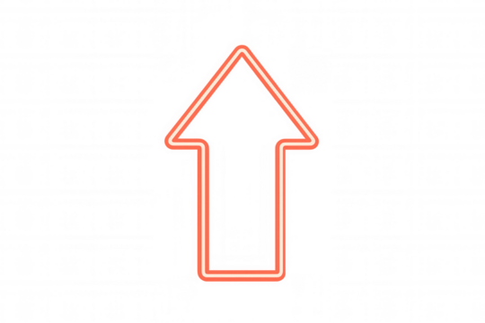 Glowing red neon up arrow icon indicating direction, progress, or upload, on transparent background - Powered by Adobe