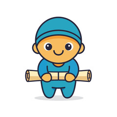Cartoon Baby Holding Scroll - Adorable Student Character Illustration.