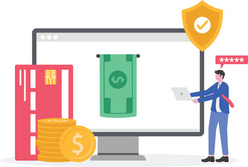 Secure mobile transactions vector illustration concept with characters.

