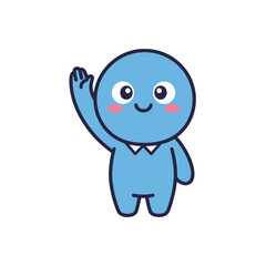 Cute Blue Cartoon Character Waving Hello with a Friendly Smile.