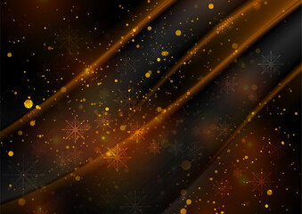 Orange winter abstract glowing wavy background with snowflakes. Christmas and New Year vector design