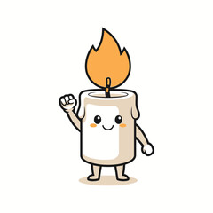 Cute cartoon candle character waving hello with a lit flame.