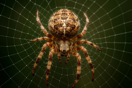 Close-Up of European Garden Spider on a Radial Web