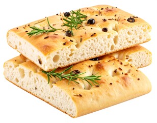 Two Slices of Focaccia Bread with Herbs and Spices