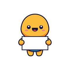 Cute yellow cartoon character holding a blank white sign.