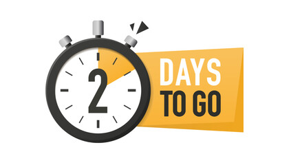 2 day to go icon in flat style. Offer countdown date number on isolated background. Countdown timer. Clock icon. Two Day Left Icon. Vector illustration