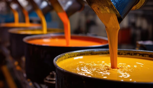 Industrial process of pouring molten metal into molds during manufacturing - Powered by Adobe