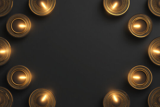 Abstract Diwali graphic with glowing diyas and central blank text area.