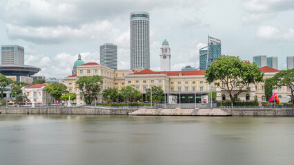 View of Singapore River with Asian Civilisation Museum and old civic district in background...