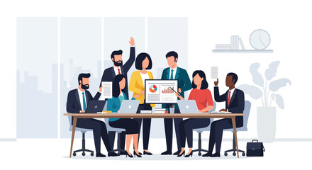 Team of professionals collaborating on a business project during a meeting.