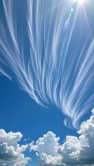 Bright Blue Sky with Dynamic Cloud and Sunburst Scene