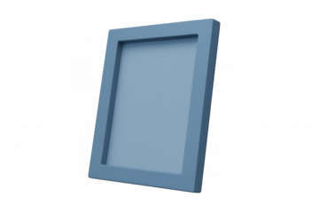 Empty blue picture frame against transparent background, 3d render illustration serving as a customizable mockup for content