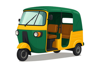 Green and Yellow Auto Rickshaw Illustration tuk-tuk vehicle