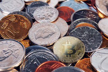 Crypto coins and traditional currency mix showing the evolution of money in a modern financial landscape