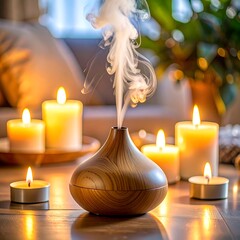 Aromatic ambiance.  Diffuser and candles warm a cozy room