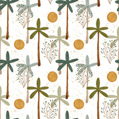 The Tropical Palm Pattern features vibrant sun and beautiful flora elements throughout it