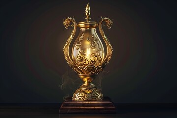 Fototapeta premium Ornate Golden Vase with Dragon Handles and Intricate Detailing