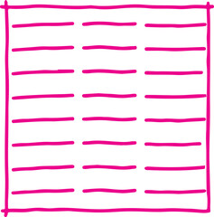 Obraz premium A simple hand-drawn grid with horizontal lines in bright pink, representing a clean and organized visual structure for data or planning