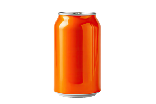 Sleek, orange aluminum can, silver top, isolated on black backdrop
