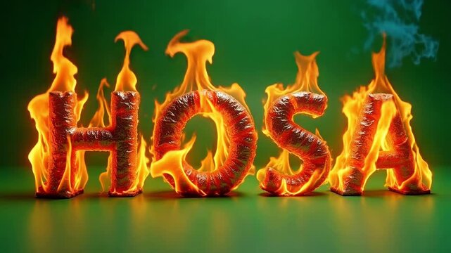 Dramatic burning HOSEA text in fiery flames set against a vibrant green background, perfect for impactful storytelling and intense visuals in 4K