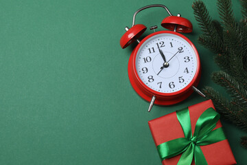 Festive scene with wrapped gifts, candies and decorations, sometimes on a green background,...