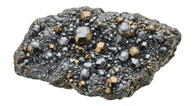 Sparkling metallic mineral cluster isolated on transparent background